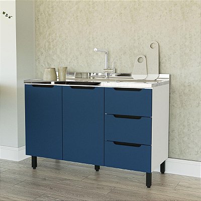 Balcão para Cozinha Meena 120x81cm com 3 Gavetas 2 Portas e 5 Pés