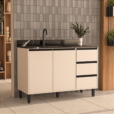 Balcão para Cozinha 120x81cm com 3 Gavetas 2 Portas e 5 Pés