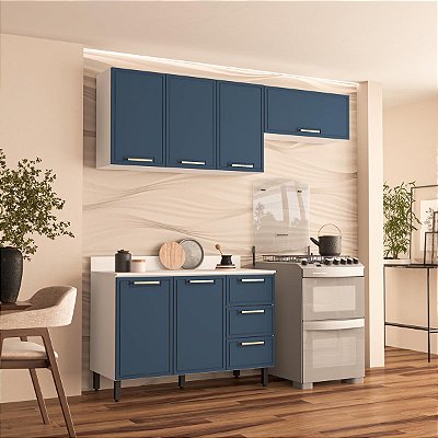 Cozinha Modulada Amara 200x224,5cm 3 Peças Balcão c/ 3 Gavetas e Tampo