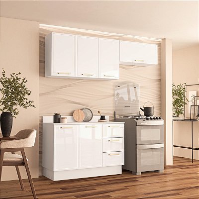 Cozinha Modulada Amara 200x224,5cm 3 peças Balcão com Tampo e Rodapé