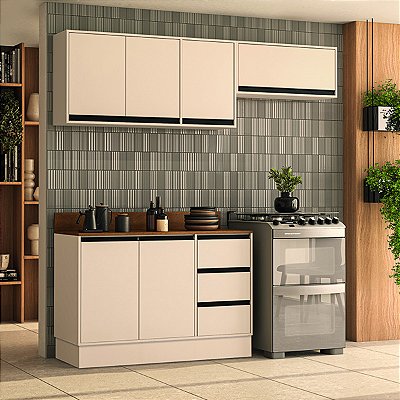 Cozinha Modulada Koya 200x214cm 3 Peças Balcão com Tampo e Rodapé