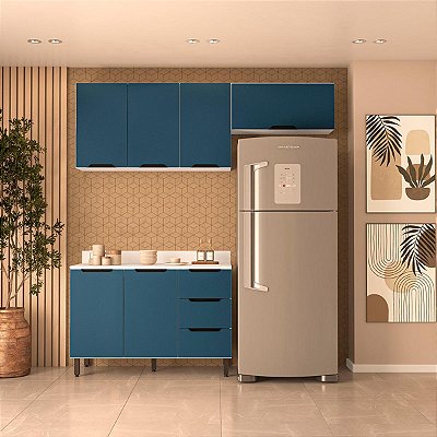 Cozinha Modulada Meena 200x224,5cm 3 Peças Balcão 3 Gavetas com Tampo