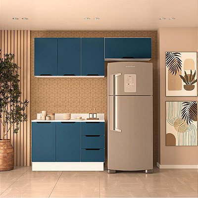 Cozinha Modulada Meena 200x224,5cm 3 Peças Balcão com Tampo e Rodapé