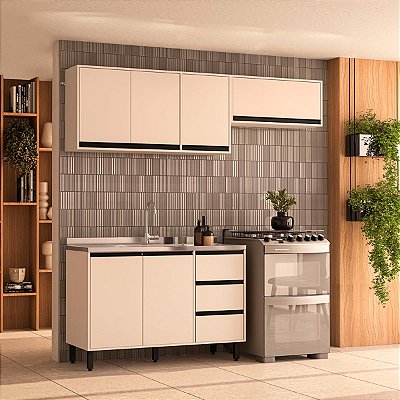 Cozinha Modulada Koya 200x214cm 3 Peças Armários Aéreos e Balcão