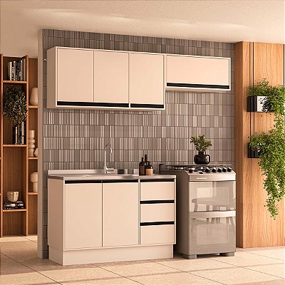 Cozinha Modulada Koya 200x214cm 3 Peças Balcão com 3 Gavetas e Rodapé