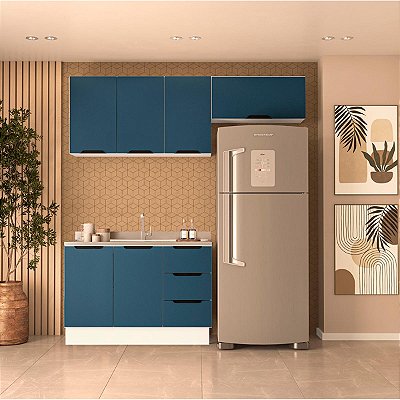 Cozinha Modulada Meena 200x224,5cm 3 Peças Balcão 3 Gavetas e Rodapé