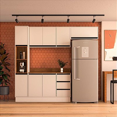 Cozinha Modulada Koya 236,8x214cm 4 Peças Balcão com Tampo e Rodapé