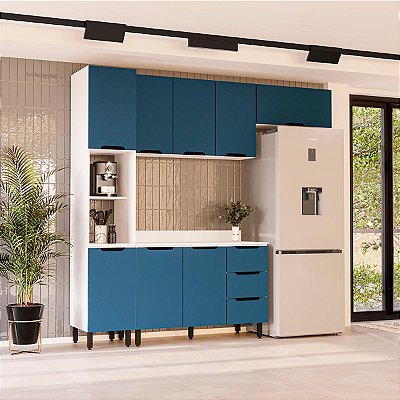 Cozinha Modulada Meena 4 Peças 240x224,5cm Paneleiro e Balcão c/ Tampo