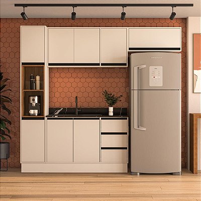 Cozinha Modulada Koya 236,8x214cm 4 Peças Paneleiro Balcão c/ Rodapé