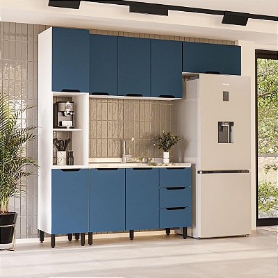 Cozinha Modulada Meena 240x224,5cm 4 Peças com Paneleiro e 3 Gavetas