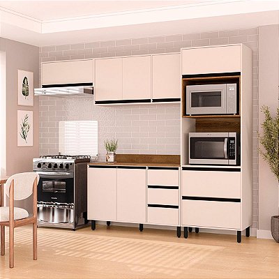 Cozinha Modulada Koya 270x214cm 4 Peças Balcão com 3 Gavetas e Tampo
