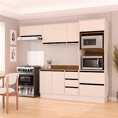 Cozinha Modulada Koya 270x214cm 4 Peças Balcão com Tampo e Rodapé