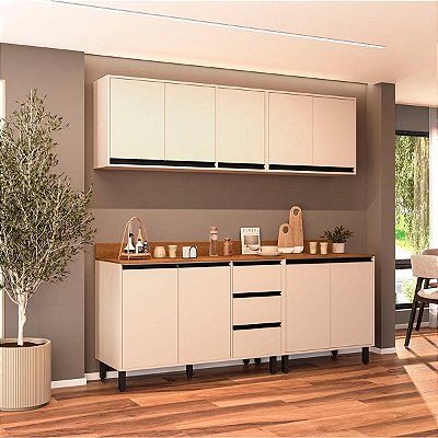 Cozinha Modulada Koya 200x214cm 4 Peças Balcões com 3 Gavetas e Tampo
