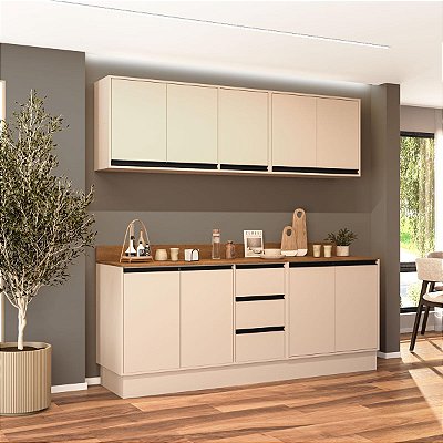 Cozinha Modulada Koya 200x214cm 4 Peças Balcões com Tampo e Rodapé