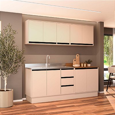 Cozinha Modulada Koya 4 Peças 200x214cm Balcões c/ 3 Gavetas e Rodapé