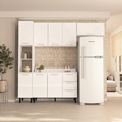 Cozinha Modulada Amara 240x224,5cm 4 Peças Balcão c/ Tampo e Paneleiro