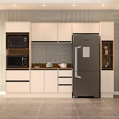 Cozinha Modulada Koya 306,8x214cm 5 Peças Balcão com Tampo e Rodapé