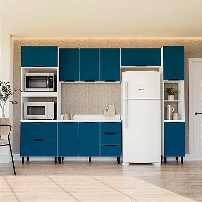 Cozinha Modulada Meena 310x224,5cm Balcão com Tampo e Torre Quente