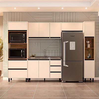 Cozinha Modulada Koya 306,8x214cm 5 Peças c/ Torre Quente e Paneleiro
