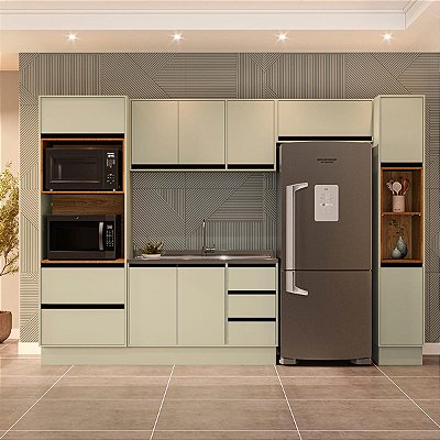 Cozinha Modulada Koya 306,8x214cm 5 Peças com Torre Quente e Rodapé