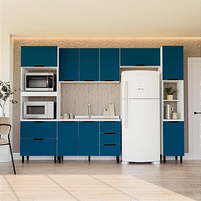 Cozinha Modulada Meena 310x224,5cm 5 Peças c/ Torre Quente e Paneleiro