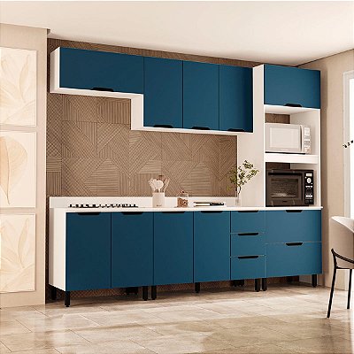 Cozinha Modulada Meena 270x224,5cm 5 Peças e Balcões com Tampo