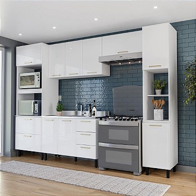 Cozinha Modulada Amara 310x224,5cm 5 Peças Torre Quente e Paneleiro
