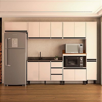 Cozinha Modulada Koya 316,8x214cm 6 Peças Balcões com 3 Gavetas