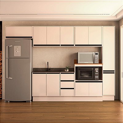 Cozinha Modulada Koya 316,8x214cm 6 Peças Paneleiro e Balcões c/Rodapé