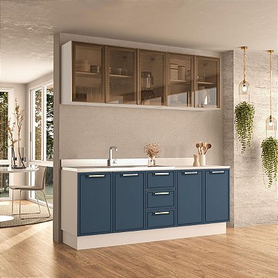 Cozinha Modulada Amara 200x224,5cm 4 Peças Balcões com Rodapé