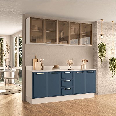 Cozinha Modulada Amara 200x224,5cm 4 Peças Balcões com Tampo e Rodapé