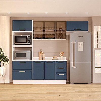 Cozinha Modulada Amara 270x224,5cm 4 Peças Balcão com Tampo e Rodapé