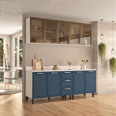Cozinha Modulada Amara 200x224,5cm 4 Peças Balcões com Tampo