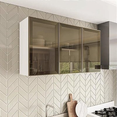 Armário Aéreo para Cozinha Amara 120x66cm com 3 Portas de Vidro