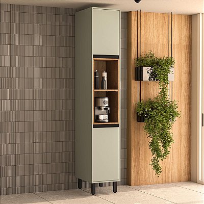 Armário Paneleiro para Cozinha Koya 36,8x214cm com 2 Portas e 2 Nichos