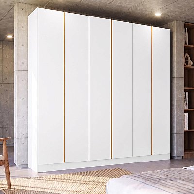 Guarda Roupa Línea 100% MDF 240x230cm 6 Portas 4 Gavetas Puxadores Usinados