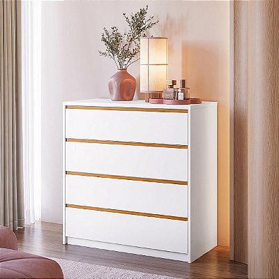 Cômoda para Quarto Línea 100% MDF 90x91,2m 4 Gavetas Puxadores Cava