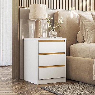 Mesa de Cabeceira Línea 100% MDF 45x59,7cm 3 Gavetas Puxadores Cava