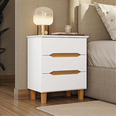Mesa de Cabeceira Viena 100% MDF 62,7x77cm 3 Gavetas Puxadores Cava