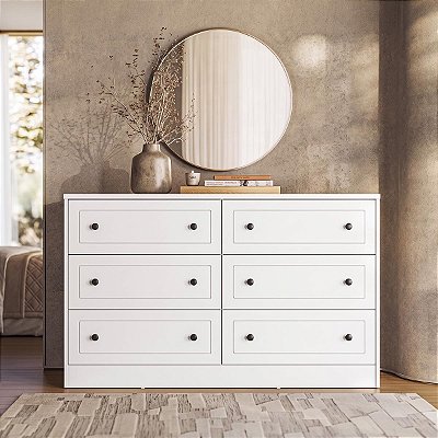 Cômoda para Quarto Fort 100% MDF 140x85,7cm 6 Gavetas Puxador em Ponto