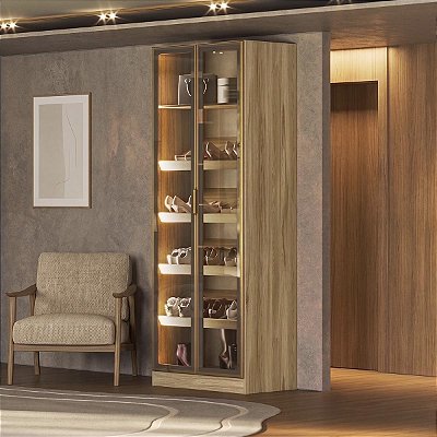 Sapateira Ravi New 100% MDF 81x230cm 2 Portas Reflecta com Led