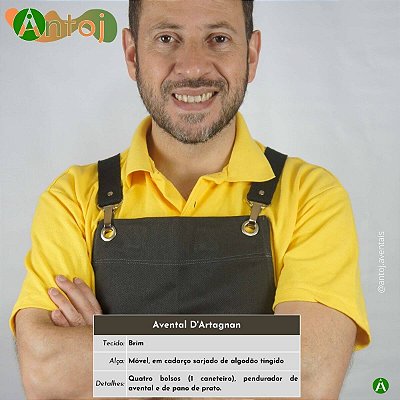 Avental D'ARTAGNAN em Brim na cor Cinza Chumbo. Alça de amarrar, em Algodão Preto.