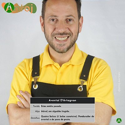Avental D'ARTAGNAN em Brim na cor Preto. Alça de amarrar, em Algodão Preto.