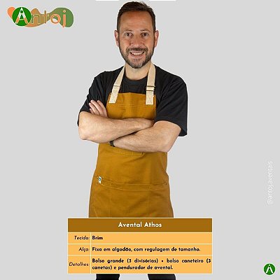 Avental ATHOS em Brim na cor Marrom. Alça com ajuste, em Algodão crú.