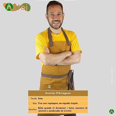 Avental ATHOS em Brim na cor Marrom. Alça com ajuste, em Algodão Marrom.