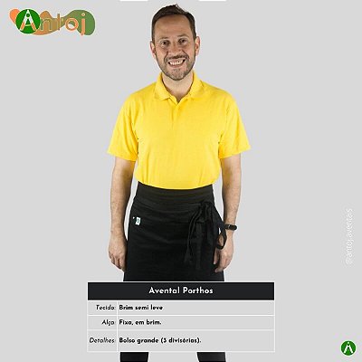 Avental PORTHOS em Brim na cor Preto. Alça de amarrar, em Brim.