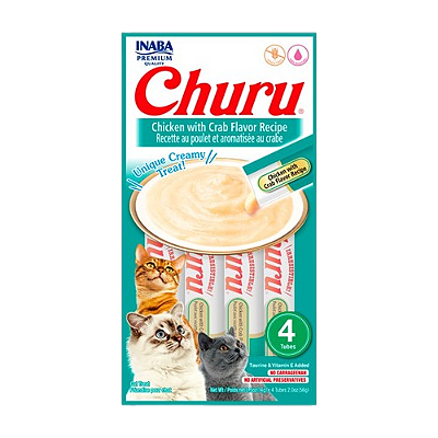 Petisco Churu Frango com Caranguejo para Gatos - Pacote 4 Tubos de 14g