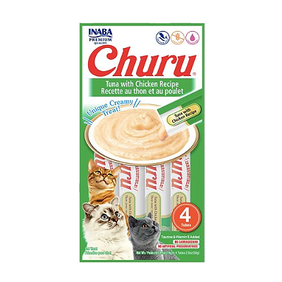 Petisco Churu Atum com Frango para Gatos - Pacote 4 Tubos de 14g