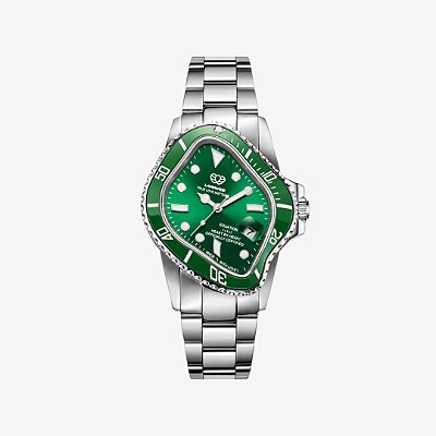 Relógio LAARVEE PEA001 Silver Precision Steel Green Bezel Green Dial