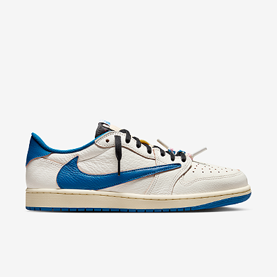 Tênis Fragment x Travis Scott Jordan 1 Retro Low OG SP Sail Military Blue